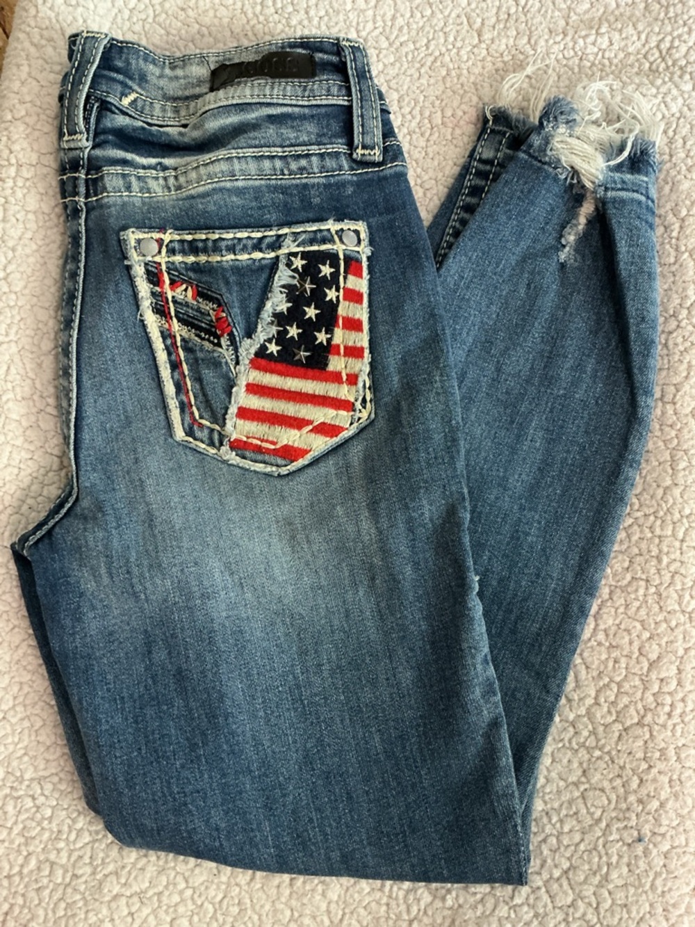 Vigoss Skinny Jeans Distressed American Flag Pocket Size 2 Juniors - Picture 4 of 4